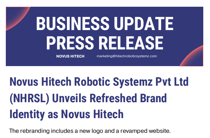 You are currently viewing Novus Hitech Robotic Systemz Pvt Ltd (NHRSL) Unveils Refreshed Brand Identity as Novus Hitech